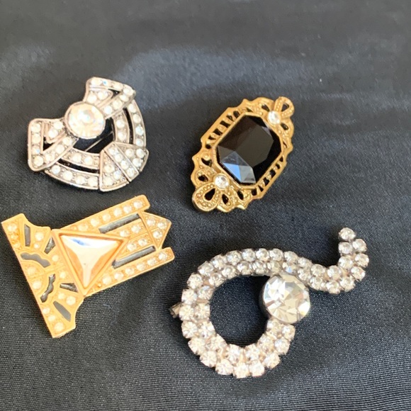 Set of 4 Art Deco Style Rhinestone Brooch Lot - Picture 3 of 7